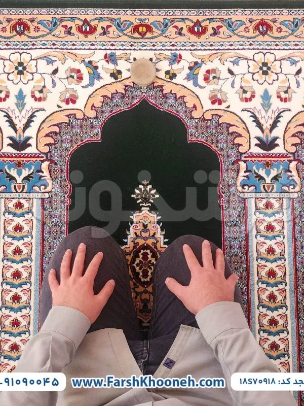 فرش سجاده ای کاشان 700 شانه طرح رضوان کد 70918