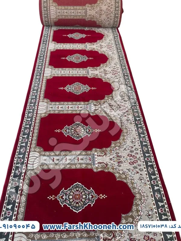 خرید فرش سجاده طرح بصیر زمینه لاکی کد 18S7101038 - فرشخونه