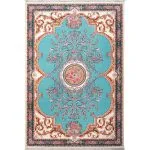 فرش فرانسوی کلاریس طرح کتیبه گلدانی رنگ سبزآبی 1200 شانه کد 300316