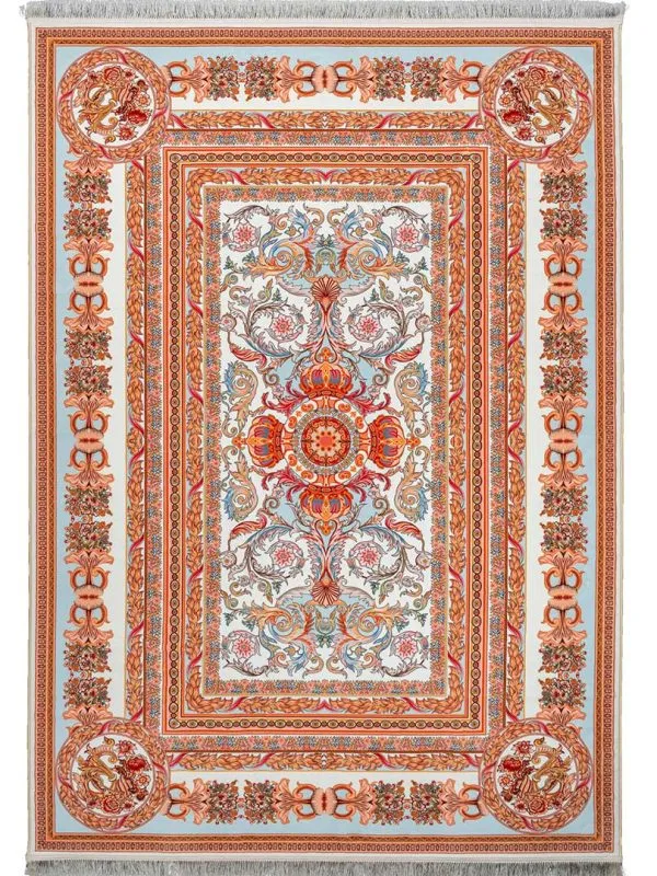 فرش فرانسوی کلاریس طرح ژاسمین آبی 1200 شانه کد 300319
