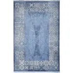 فرش اتاق خواب طرح کاشی گلدار بوم پتینه رنگ آبی 700 شانه کد 101496