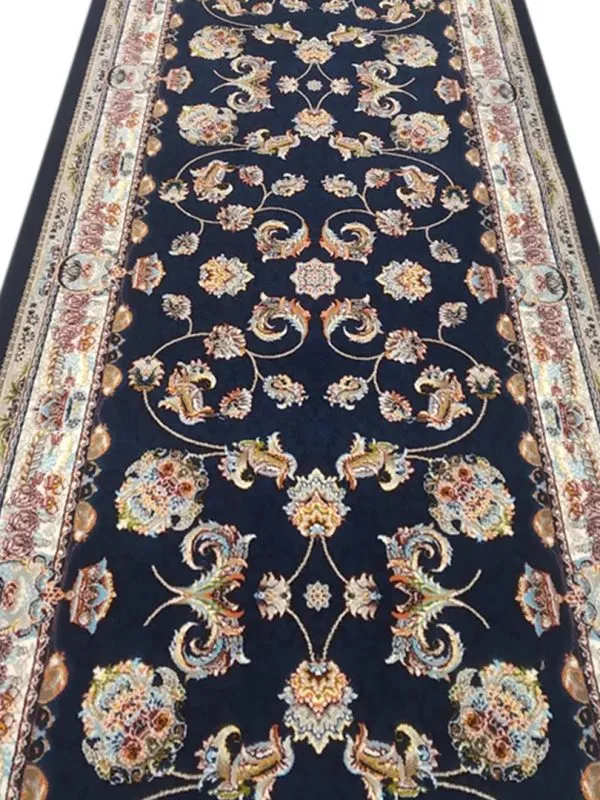 فرش کناره روژین زمینه سرمه ای