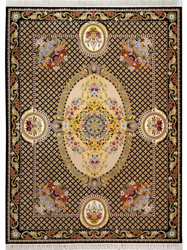فرش طرح گلایول غیر برجسته 1200 شانه تراکم 3600 کد 20170 رنگ سرمه ای - فرشخونه