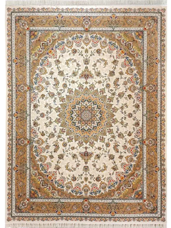 فرش اصفهان طرح شهریار غیر برجسته 1200 شانه کد 20172 - رنگ کرم - فرشخونه
