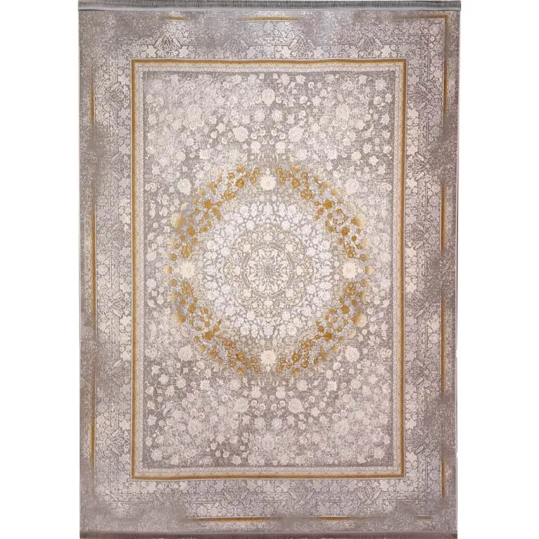 فرش طلاکوب وینتیج طرح تبسم 1200 شانه گل برجسته کد 60235 - رنگ نقره ای - فرشخونه