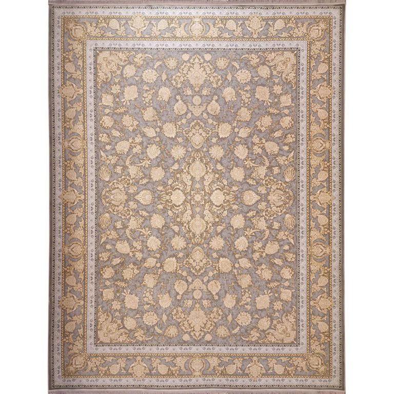 فرش طلاکوب طرح توسکا نقره ای 1200 شانه گل برجسته کد 60273