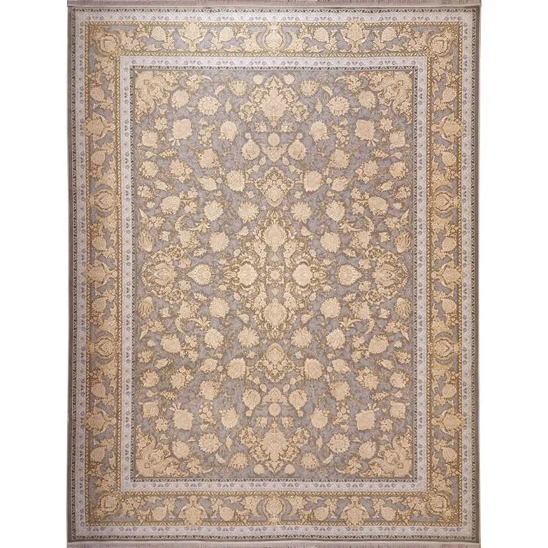فرش طلاکوب طرح توسکا نقره ای 1200 شانه گل برجسته کد 60273