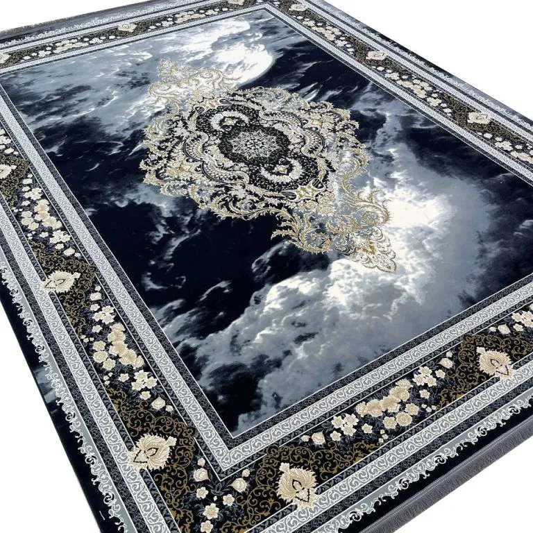 فرش فرانسوی طرح تینا رنگ سرمه ای 1200 شانه ساده کد 1742 - فرشخونه