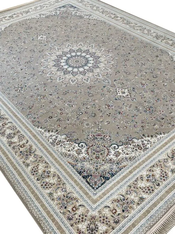فرش طرح فروزان 1500 شانه رنگ موشی گل برجسته کد 16F3201521 - فرشخونه