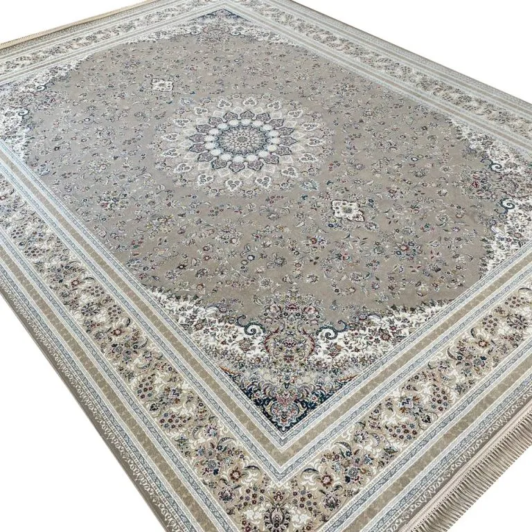 فرش طرح فروزان 1500 شانه رنگ موشی گل برجسته کد 16F3201521 - فرشخونه