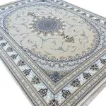 فرش نایین طرح هیراد رنگ کرم 1500 شانه گل برجسته کد 16F3201522 - فرشخونه