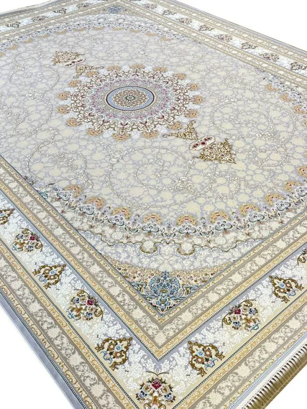 فرش نایین طرح هیراد رنگ نقره ای 1500 شانه گل برجسته کد 16F3201522 - فرشخونه