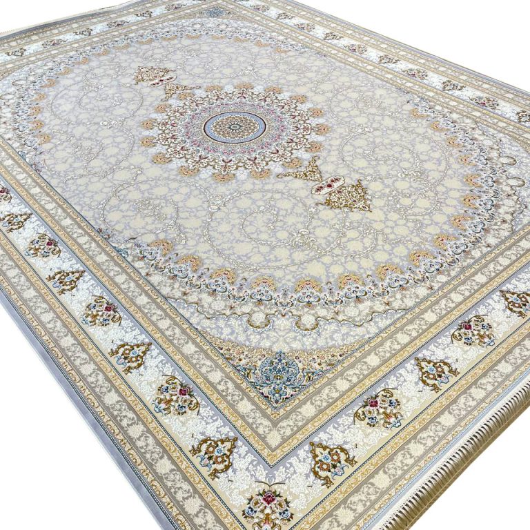 فرش نایین طرح هیراد رنگ نقره ای 1500 شانه گل برجسته کد 16F3201522 - فرشخونه