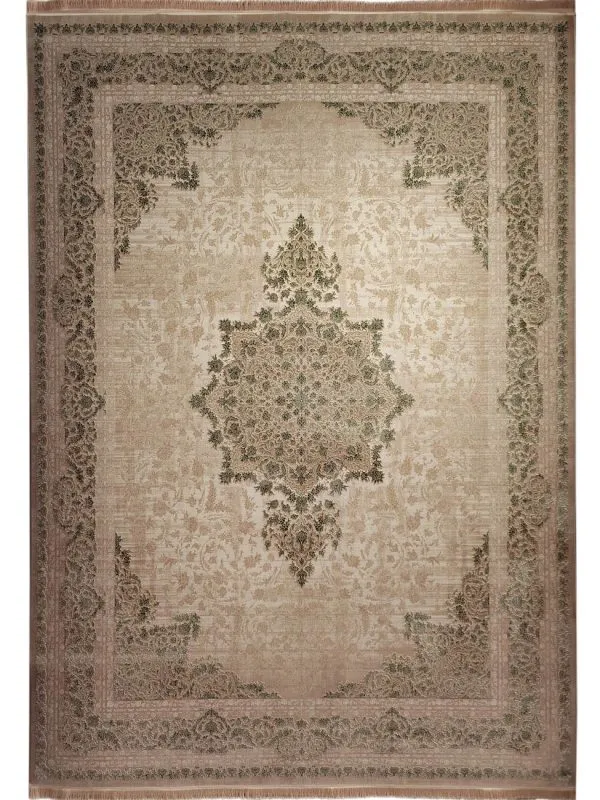فرش وینتیج طرح هندریک رنگ نسکافه ای با گل 700 شانه 2550 کد 771055 - فرشخونه
