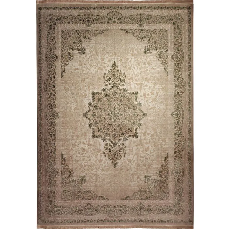 فرش وینتیج طرح هندریک رنگ نسکافه ای با گل 700 شانه 2550 کد 771055 - فرشخونه