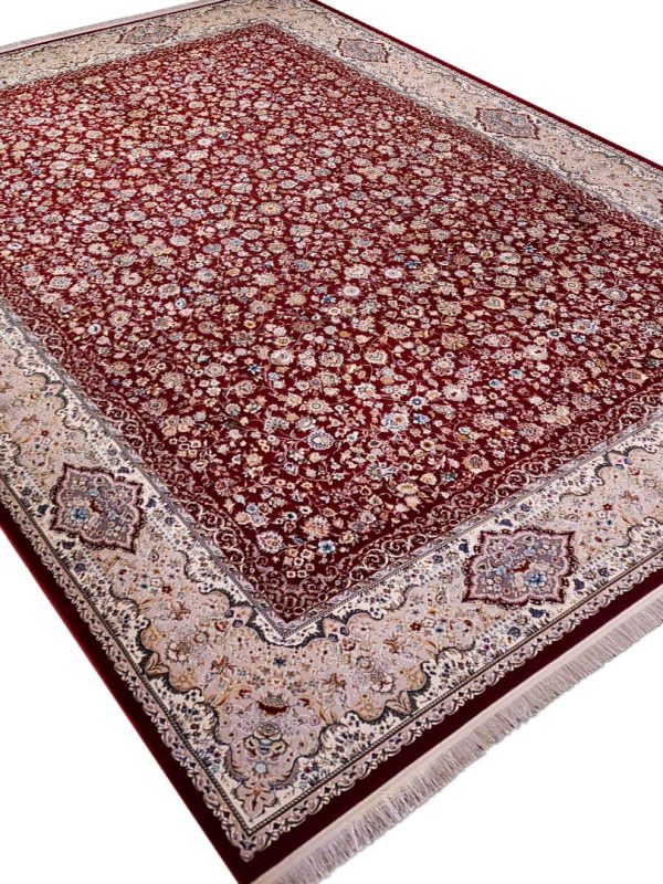فرش افشان گل ریز طرح اقاقیا رنگ لاکی برجسته 1200 شانه کد 98F2101066 - فرشخونه