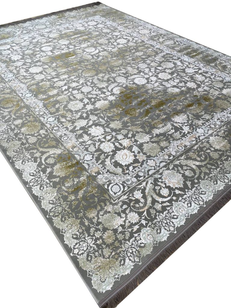 فرش افشان وینتیج طرح مارال 1200 شانه گل برجسته رنگ نقره ای گل سفید کد 2101835