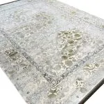 فرش افشان وینتیج طرح مارال 1200 شانه گل برجسته رنگ کرم گل سبز کد 2101835