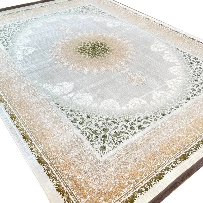 فرش وینتیج طلاکوب طرح برسام رنگ سفید 1200 شانه گل برجسته کد 8030 - فرشخونه