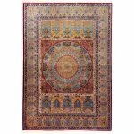 فرش پشم و ابریشم طرح ترنجی رنگ لاکی 1200 شانه 10 رنگ کد 64FA2203214 - فرشخونه