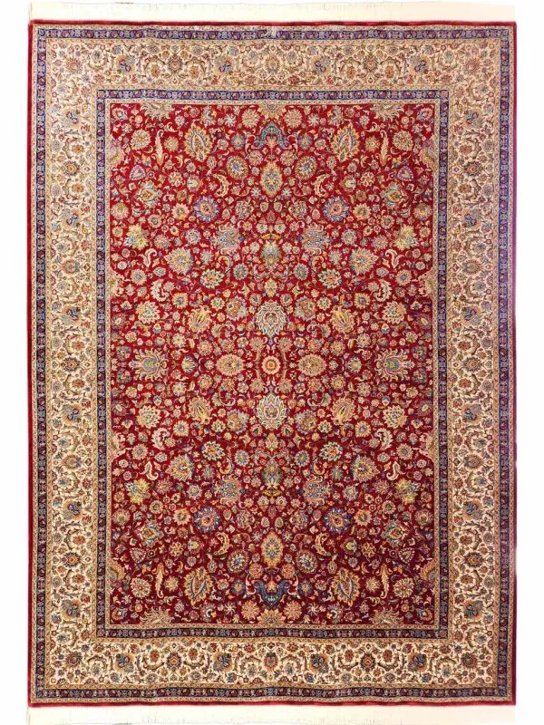 فرش پشم و ابریشم افشان تبریز طرح آنیا رنگ لاکی 1200 شانه 4500 کد 3221