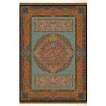 فرش ابریشم قم طرح ترنج لوزی رنگ آبی 1500 شانه 12 رنگ کد 64FA3105531 فرشخونه