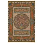 فرش ابریشم قم طرح ترنج لوزی رنگ کرم 1500 شانه 12 رنگ کد 64FA3105531 فرشخونه