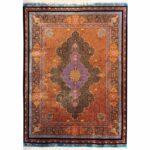 فرش ابریشم قم طرح ترنج حاشیه اسب رنگ مشکی 1500 شانه کد 64FA3105533 - فرشخونه