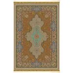 فرش ابریشم قم طرح ترنج حاشیه اسب رنگ کرم 1500 شانه کد 64FA3105533 - فرشخونه