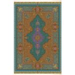 فرش ابریشم قم طرح ترنج حاشیه اسب رنگ آبی 1500 شانه کد 64FA3105533 - فرشخونه