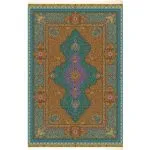 فرش ابریشم قم طرح ترنج حاشیه اسب رنگ آبی 1500 شانه کد 64FA3105533 - فرشخونه
