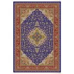 فرش ابریشم قم طرح آذرگون رنگ آبی کاربنی با حاشیه لاکی 1500 شانه 12 رنگ کد 64FA3105545 - فرشخونه