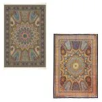 فرش ابریشم طرح گنبد رنگ آبی کاربنی و رنگ کرم 1500 شانه 12 رنگ کد 64FA3105550 - فرشخونه