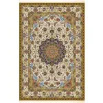 فرش ابریشم قم طرح کی‌ناز رنگ کرم 1500 شانه 12 رنگ کد 64FA3105570 - فرشخونه