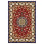 فرش ابریشم قم طرح کی‌ناز رنگ لاکی 1500 شانه 12 رنگ کد 64FA3105570 - فرشخونه