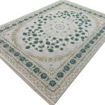فرش طرح سلنا صدفی 1200 شانه با گل سبز تراکم 3600 کد 2105304 - فرشخونه