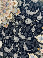 فرش اصفهان طرح گلسان سرمه ای حاشیه کرم 1500 شانه گل برجسته کد 551616
