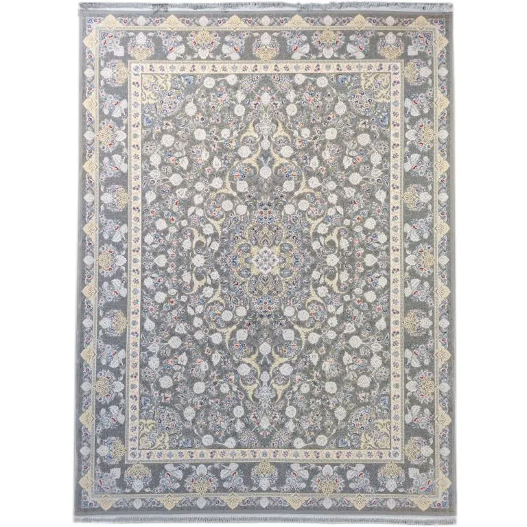 فرش طرح شایگان رنگ نقره ای گل برجسته 1200 شانه تراکم 3600 کد 96F2102780