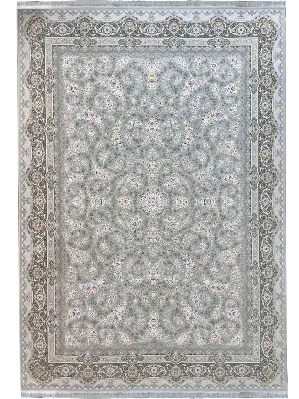 فرش افشان طرح دلوین رنگ نقره ای گل برجسته 1200 شانه کد 96F2103060 - فرشخونه