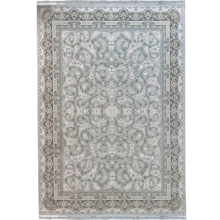 فرش افشان طرح دلوین رنگ نقره ای گل برجسته 1200 شانه کد 96F2103060 - فرشخونه