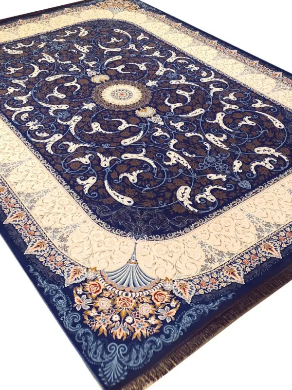 فرش افشان طرح شاهدخت آبی کاربنی 1200 شانه غیر برجسته کد 97F2104101 - فرشخونه