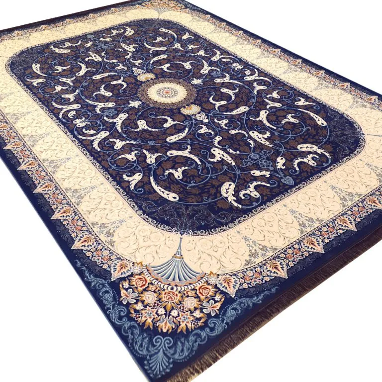 فرش افشان طرح شاهدخت آبی کاربنی 1200 شانه غیر برجسته کد 97F2104101 - فرشخونه