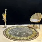 فرش گرد طرح بوم مشبک رنگ زغالی طلایی 700 شانه کد 770020 - فرشخونه