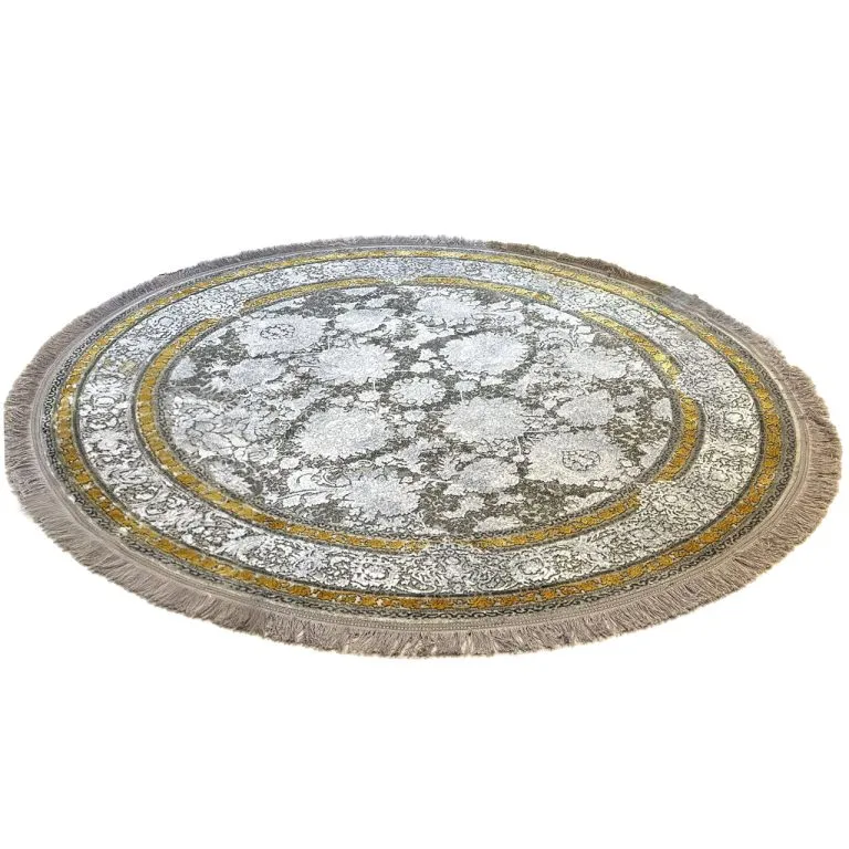 فرش گرد وینتیج طرح افشان گل نقره ای 700 شانه کد 770033 - فرشخونه