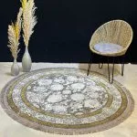 فرش گرد وینتیج طرح افشان گل نقره ای 700 شانه کد 770033 - فرشخونه
