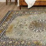 فرش وینتیج طرح افشين دودی با گل طلایی 700 شانه تراکم 2100 کد 770037 - فرشخونه
