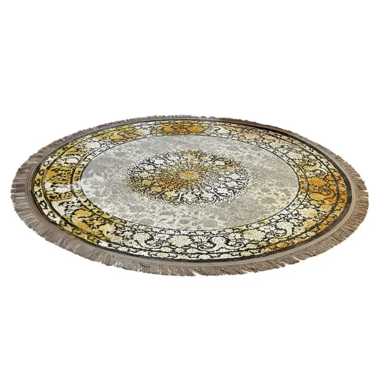 فرش گرد وینتیج طرح افشین دودی گل طلایی 700 شانه کد 770037