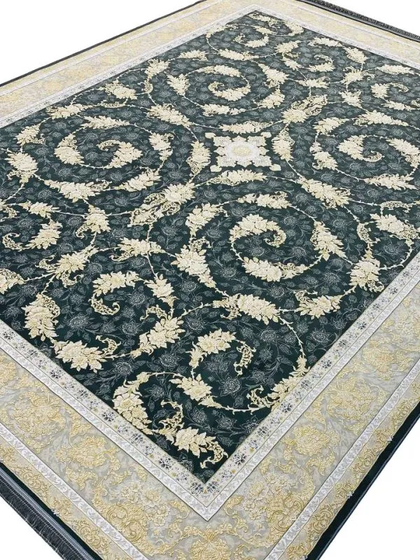 فرش افشان طرح رزیتا دودی 1200 شانه تراکم 3600 گل طلایی کد 2105310 - فرشخونه
