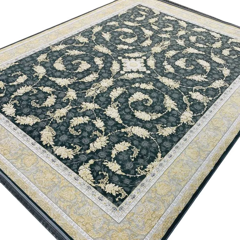 فرش افشان طرح رزیتا دودی 1200 شانه تراکم 3600 گل طلایی کد 2105310 - فرشخونه