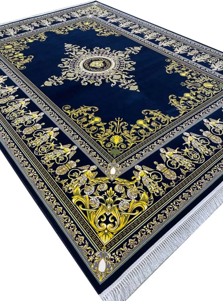 فرش ورساچه طلاکوب طرح الهه رنگ سرمه ای 1200 شانه کد 2201768 - فرشخونه